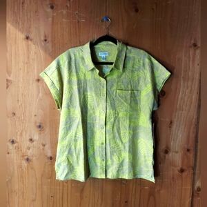 Calvin Klein Linen Blend Yellow & Beige Leaf Print Button Up Shirt WM Size L NWT